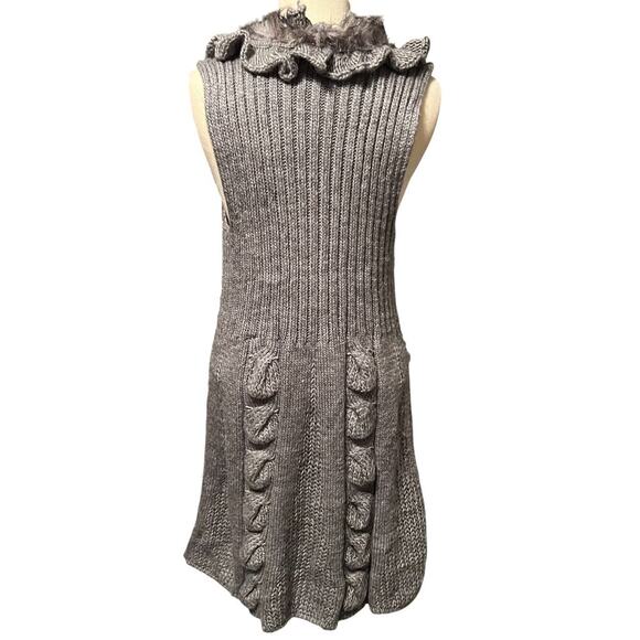 Dressbarn Gray Cable Knit Duster with Faux Fur Size Medium - Picture 4 of 7